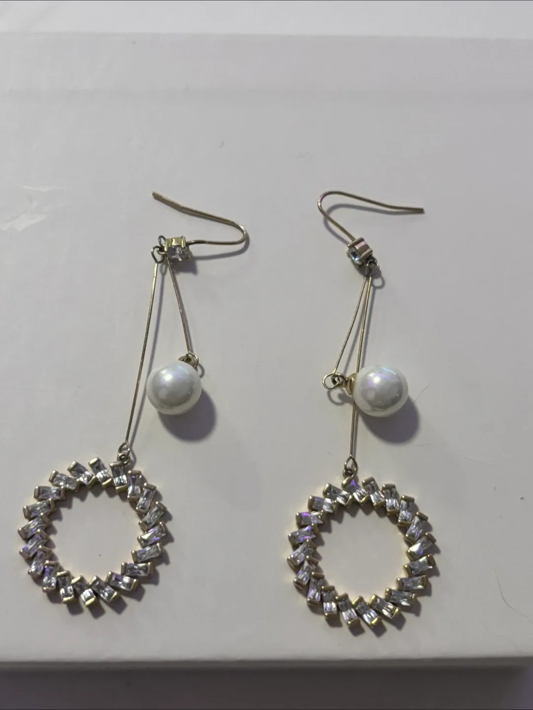 Pearl & Crystal Circle Dangle Earrings thumbnail
