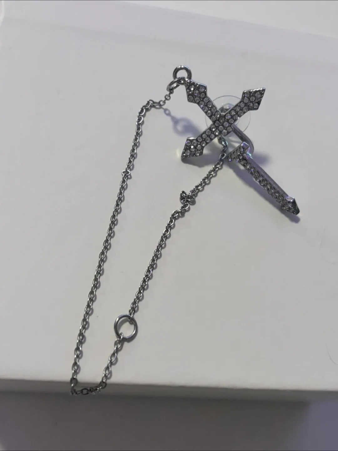Cross Chain Dangle Earring - Silver thumbnail