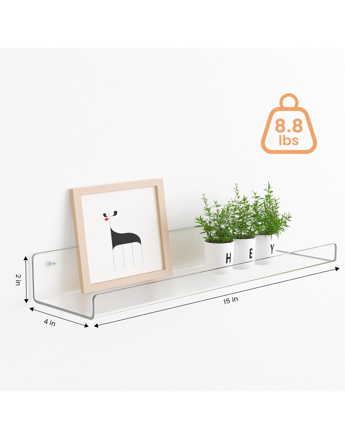 6 Clear 15" Acrylic Floating Shelves Wall Mounted - photo 4