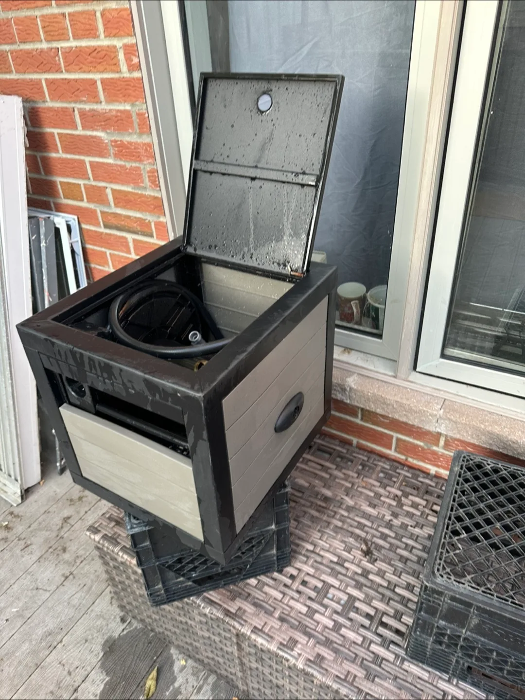 Outdoor Hideaway Hose Reel Box - Black/Beige thumbnail