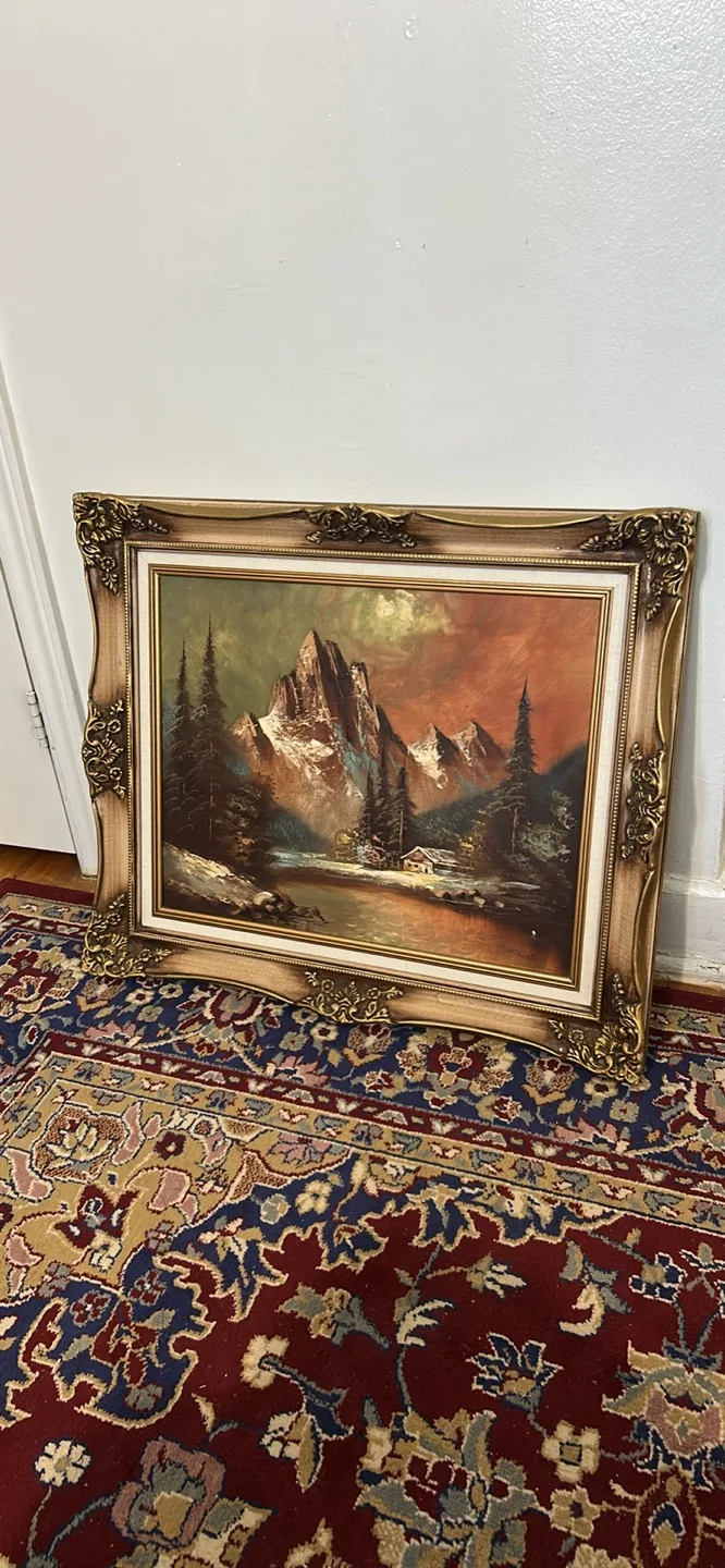 Vintage Framed Mountain Landscape Painting thumbnail