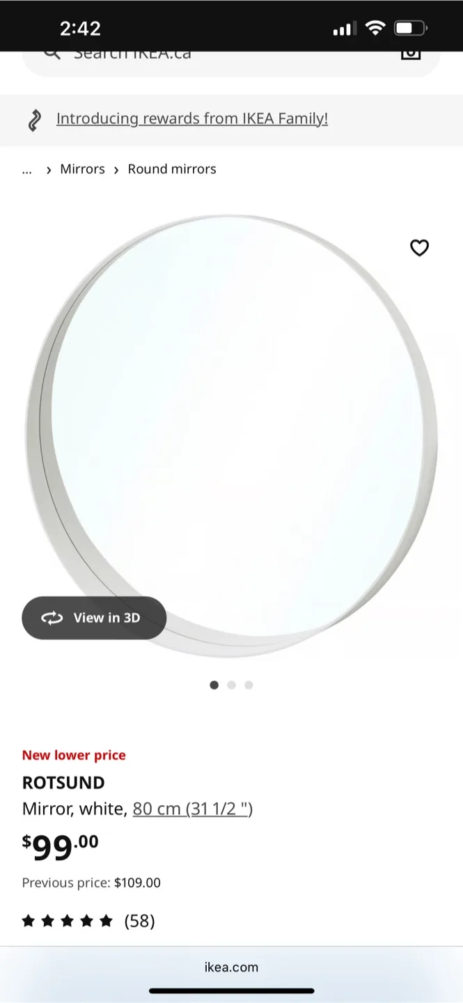 IKEA Rotsund Mirror, White, 80 cm (31 1/2 ") thumbnail