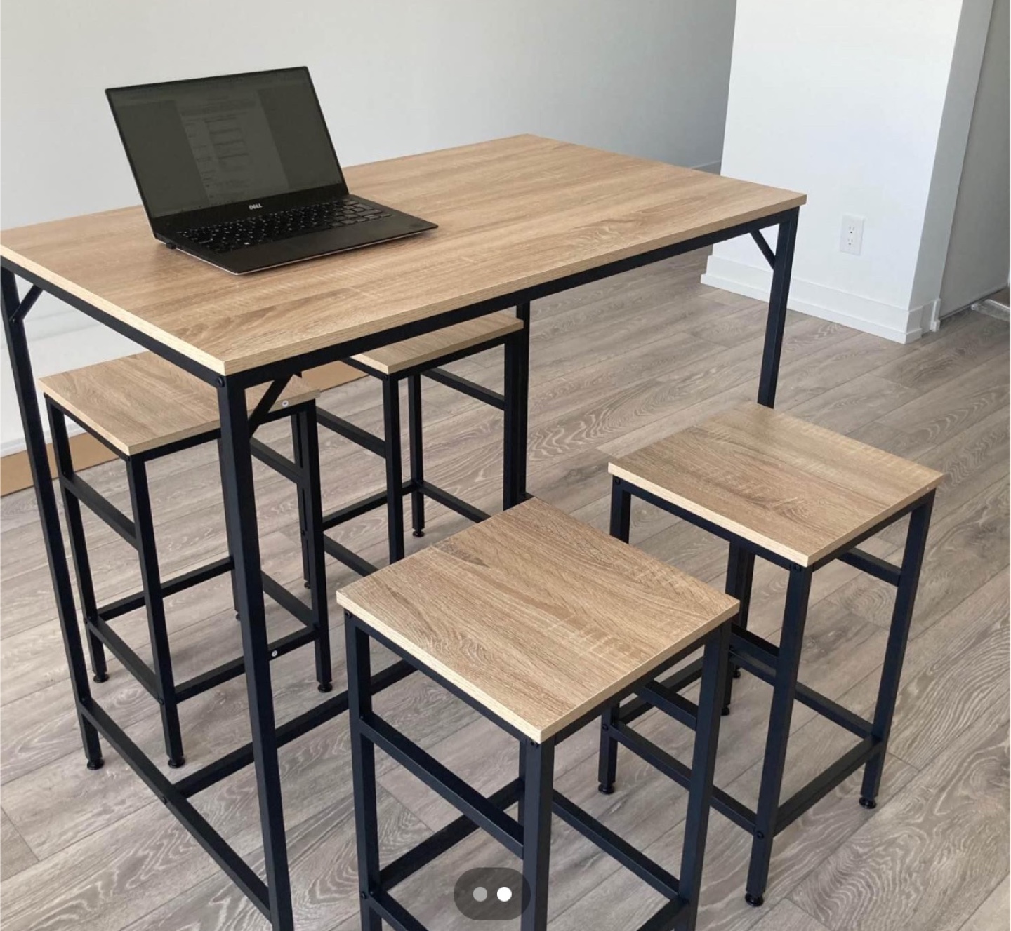 Wood & Black Metal Counter Height Dining Set