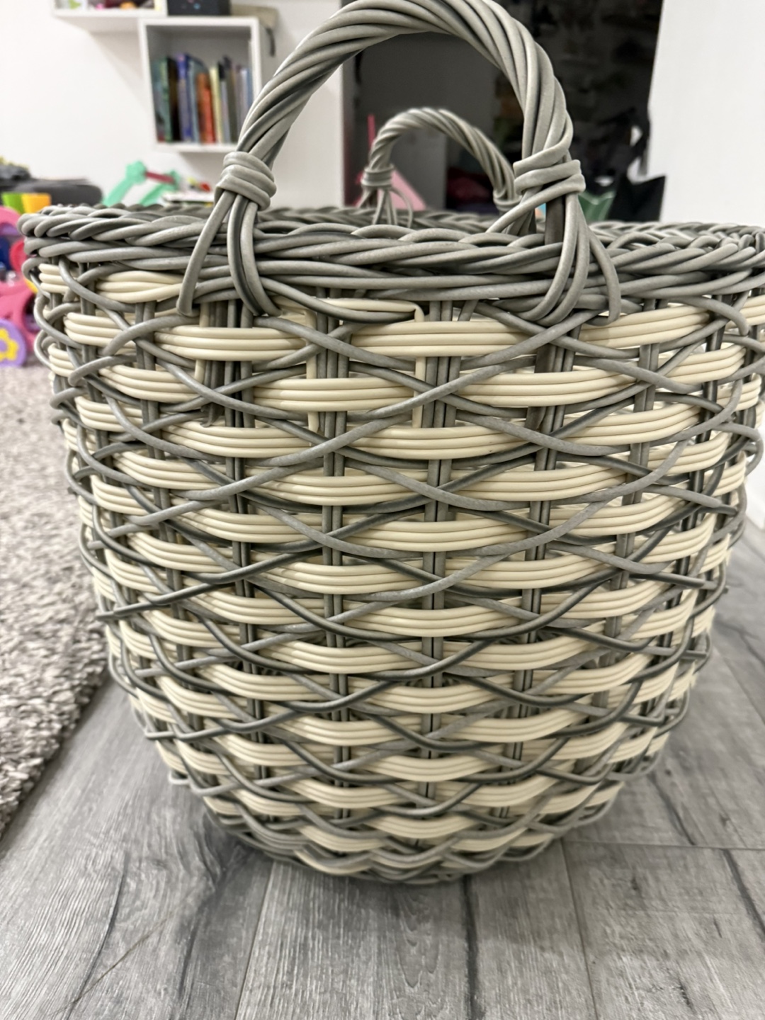 Woven Basket - Grey and Cream,