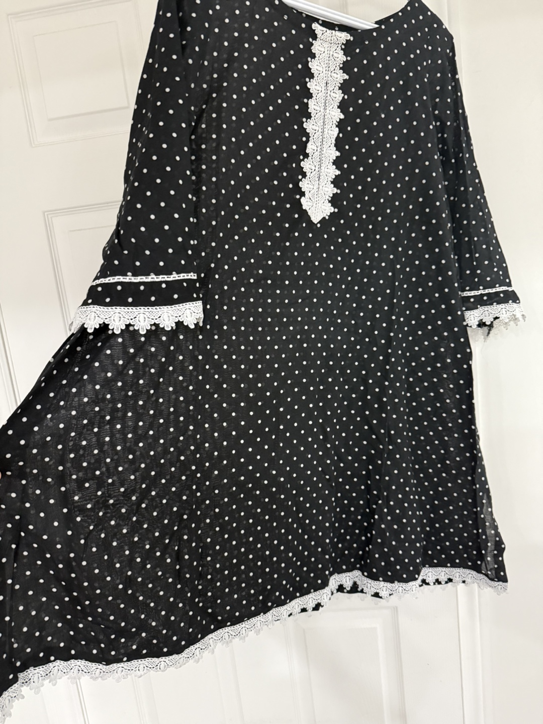 Black Polka Dot kurti with Lace Trim - photo 2