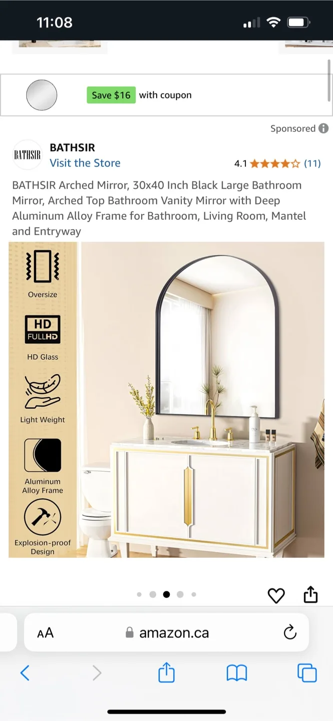 Bathsir Arched Black Bathroom Mirror 30x40 inch image indicator(6)