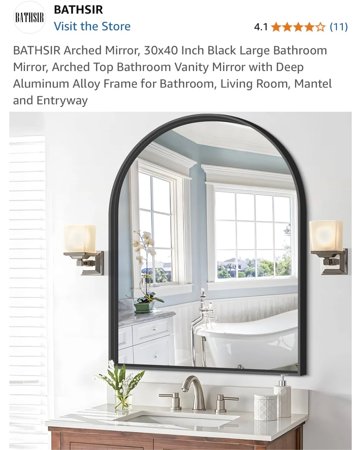 Bathsir Arched Black Bathroom Mirror 30x40 inch thumbnail