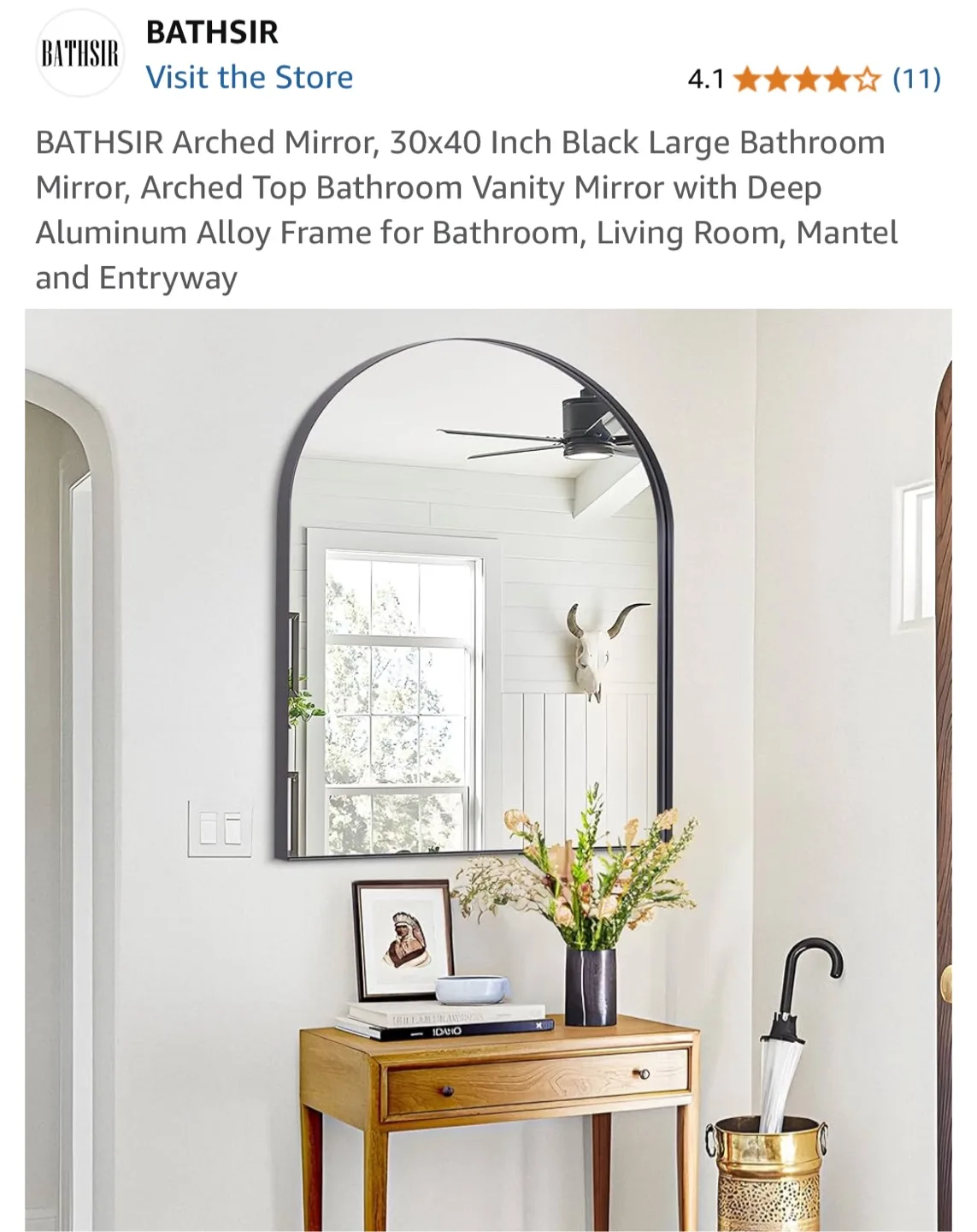Bathsir Arched Black Bathroom Mirror 30x40 inch image indicator(5)