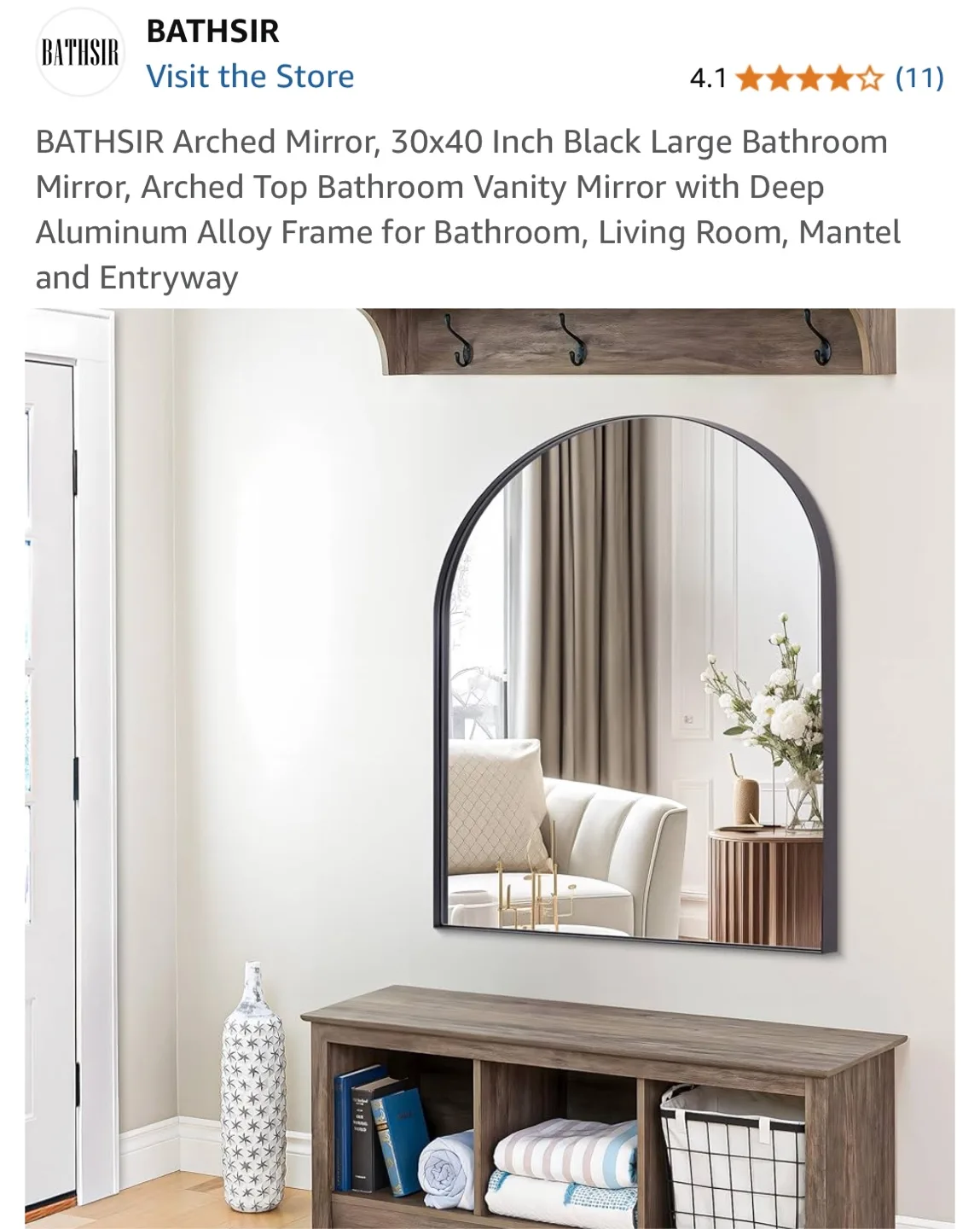 Bathsir Arched Black Bathroom Mirror 30x40 inch image indicator(2)