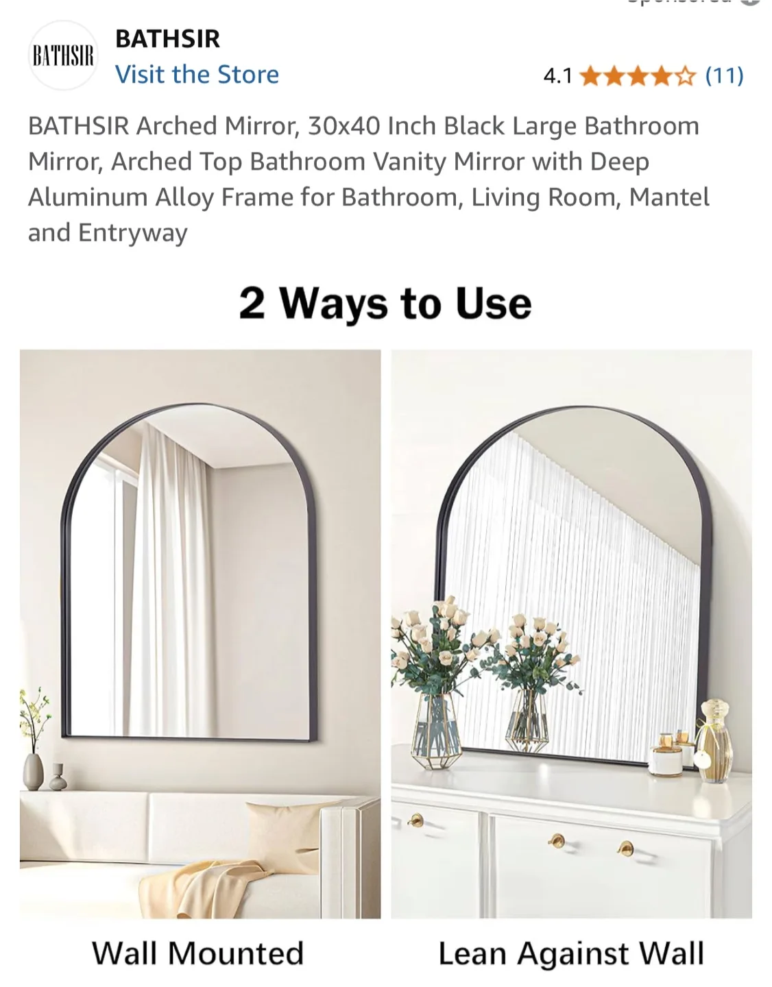 Bathsir Arched Black Bathroom Mirror 30x40 inch image indicator(4)