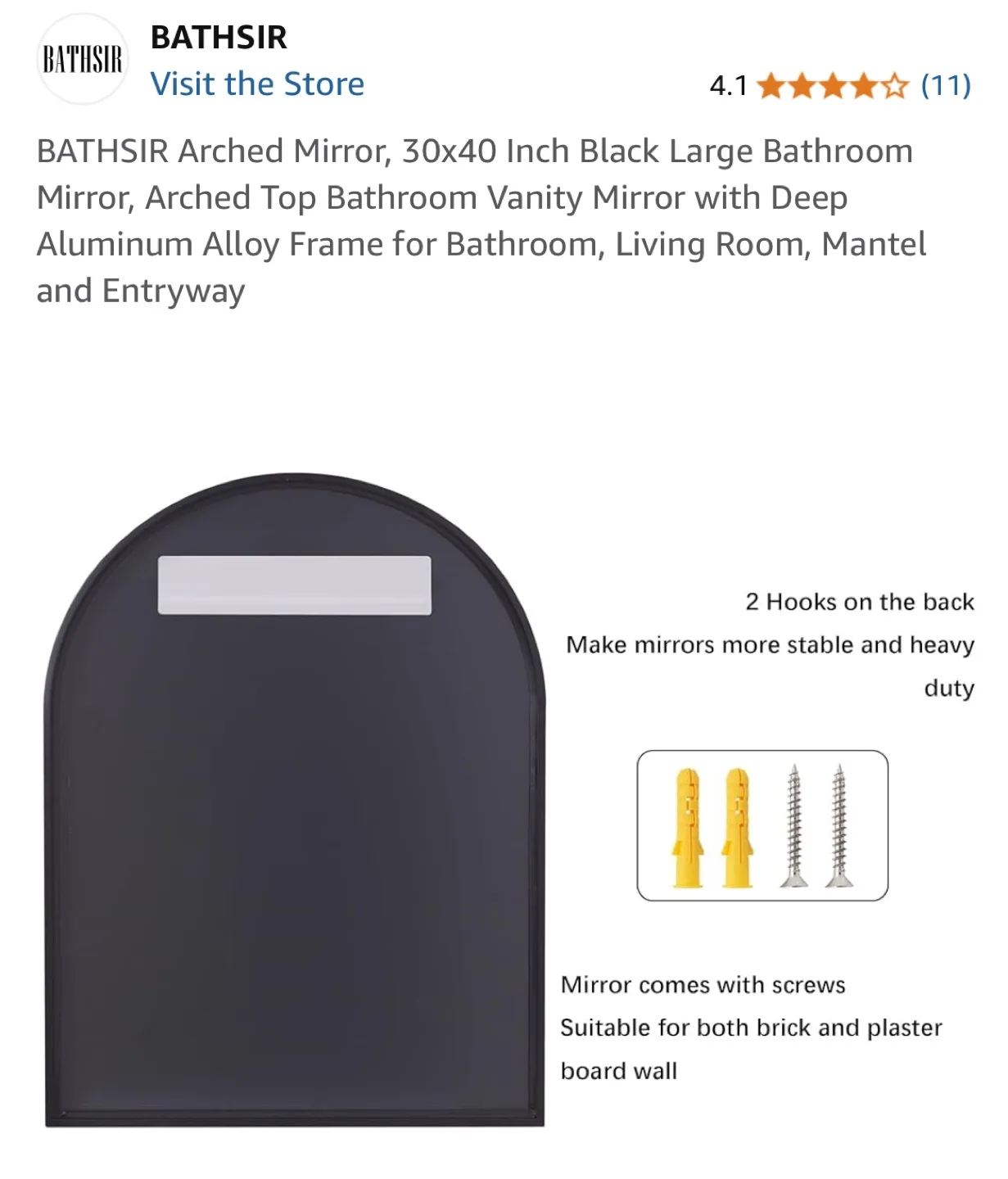 Bathsir Arched Black Bathroom Mirror 30x40 inch image indicator(7)