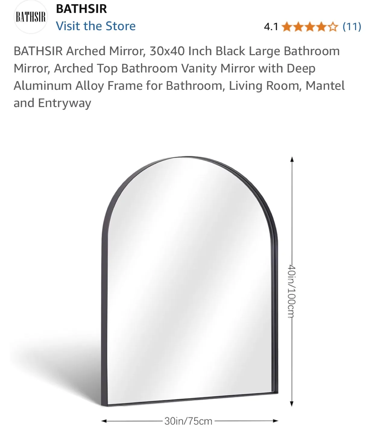 Bathsir Arched Black Bathroom Mirror 30x40 inch image indicator(8)