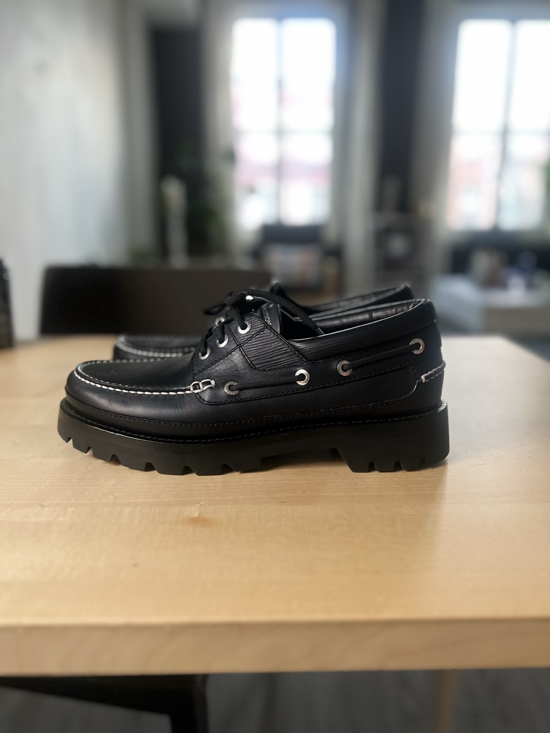 Louis Vuitton Black Leather Boat Shoes