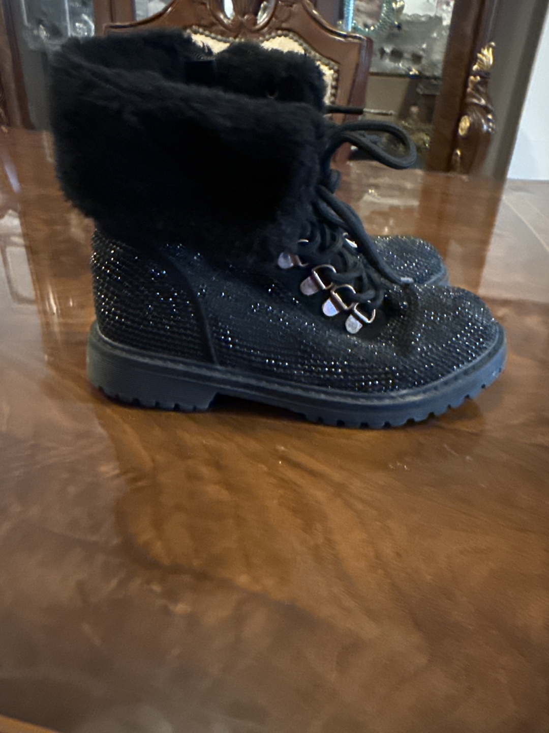 Black Embellished Lace-Up Boots