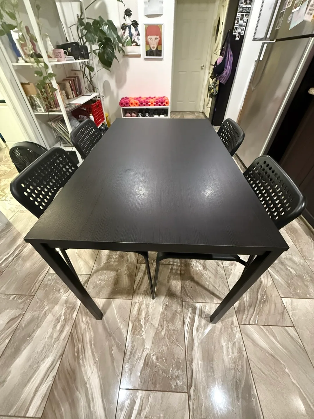 IKEA Black Dining Table with 4 Chairs thumbnail