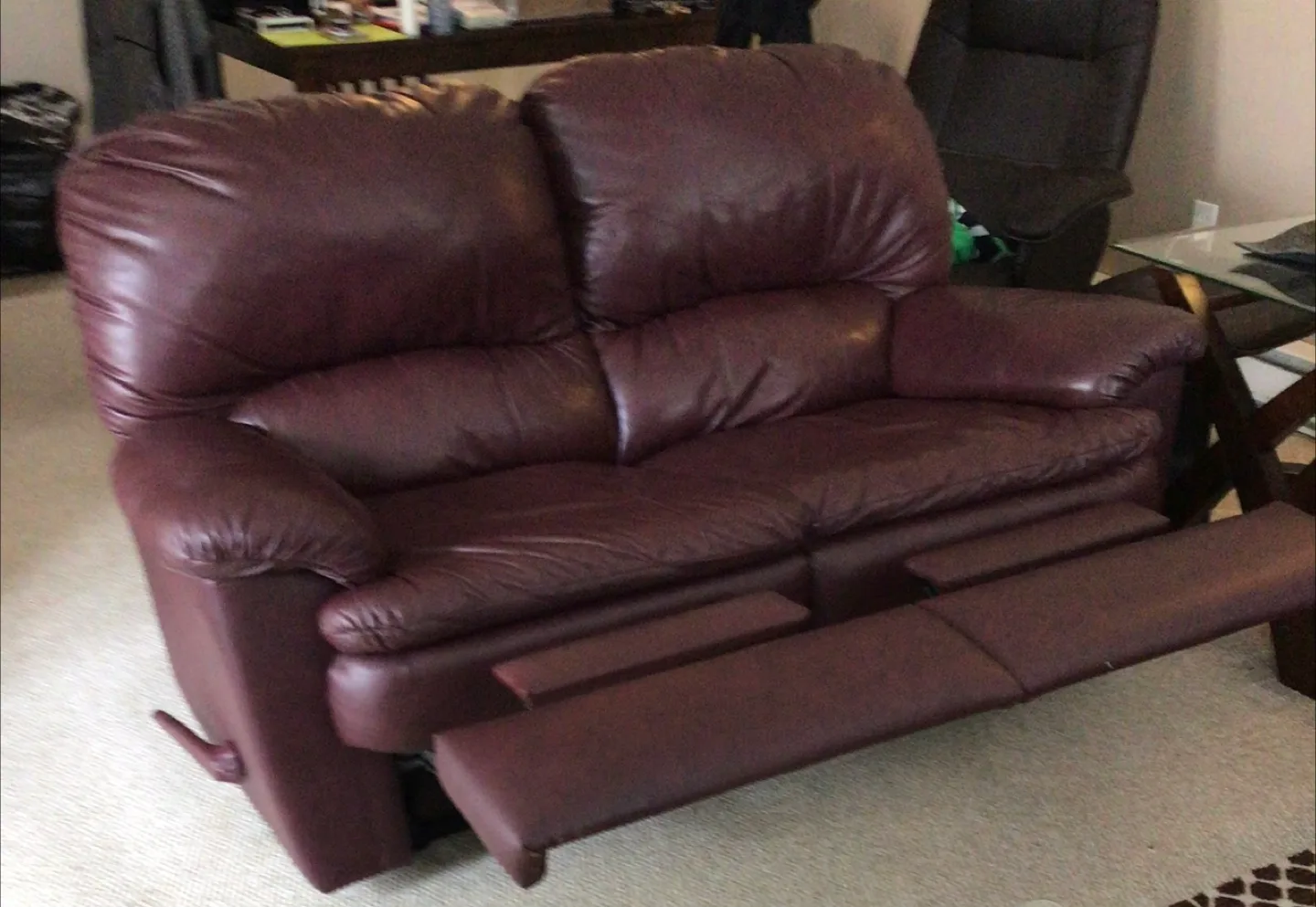 Burgundy Leather Reclining Loveseat thumbnail