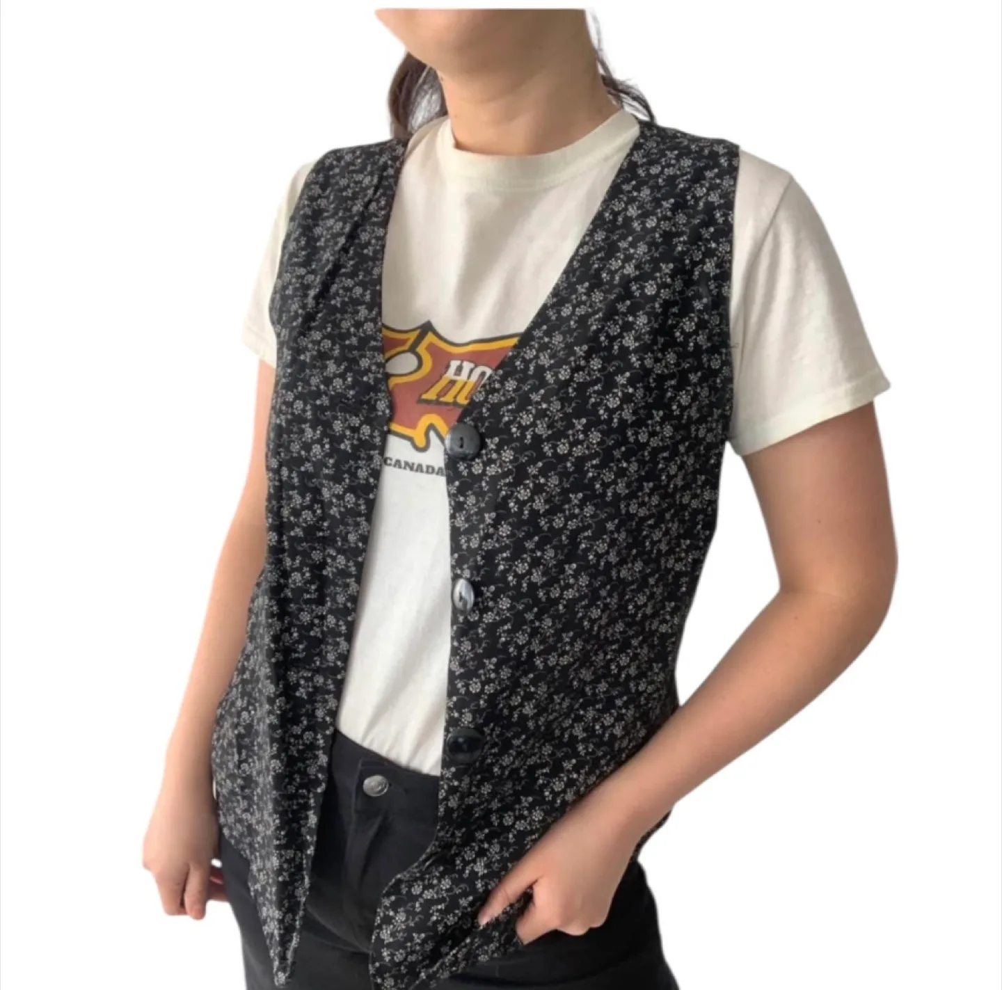 Rare Vintage 90s Button-Up Vest V Neckline S/M thumbnail