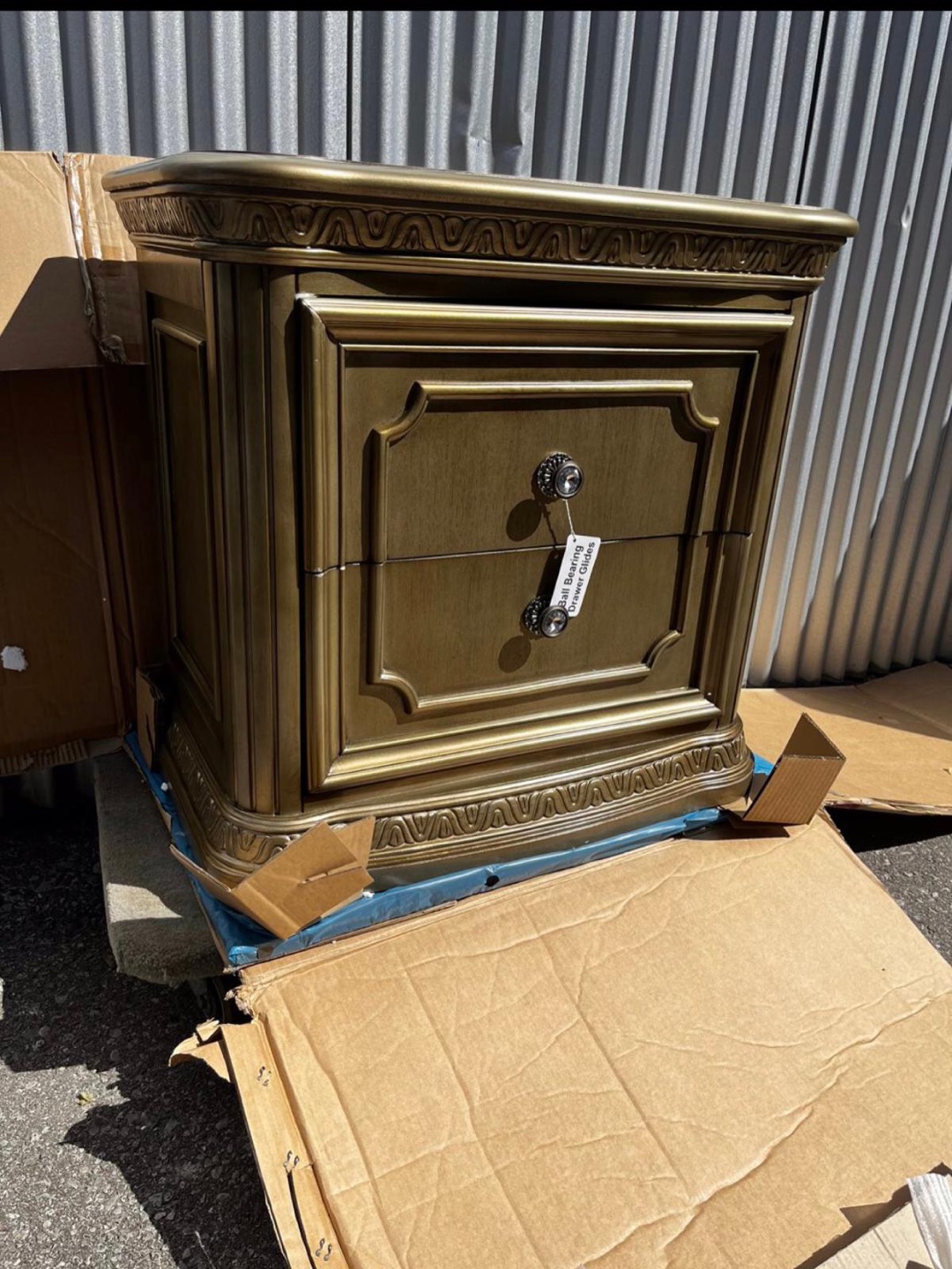 Gold Nightstand with Drawers