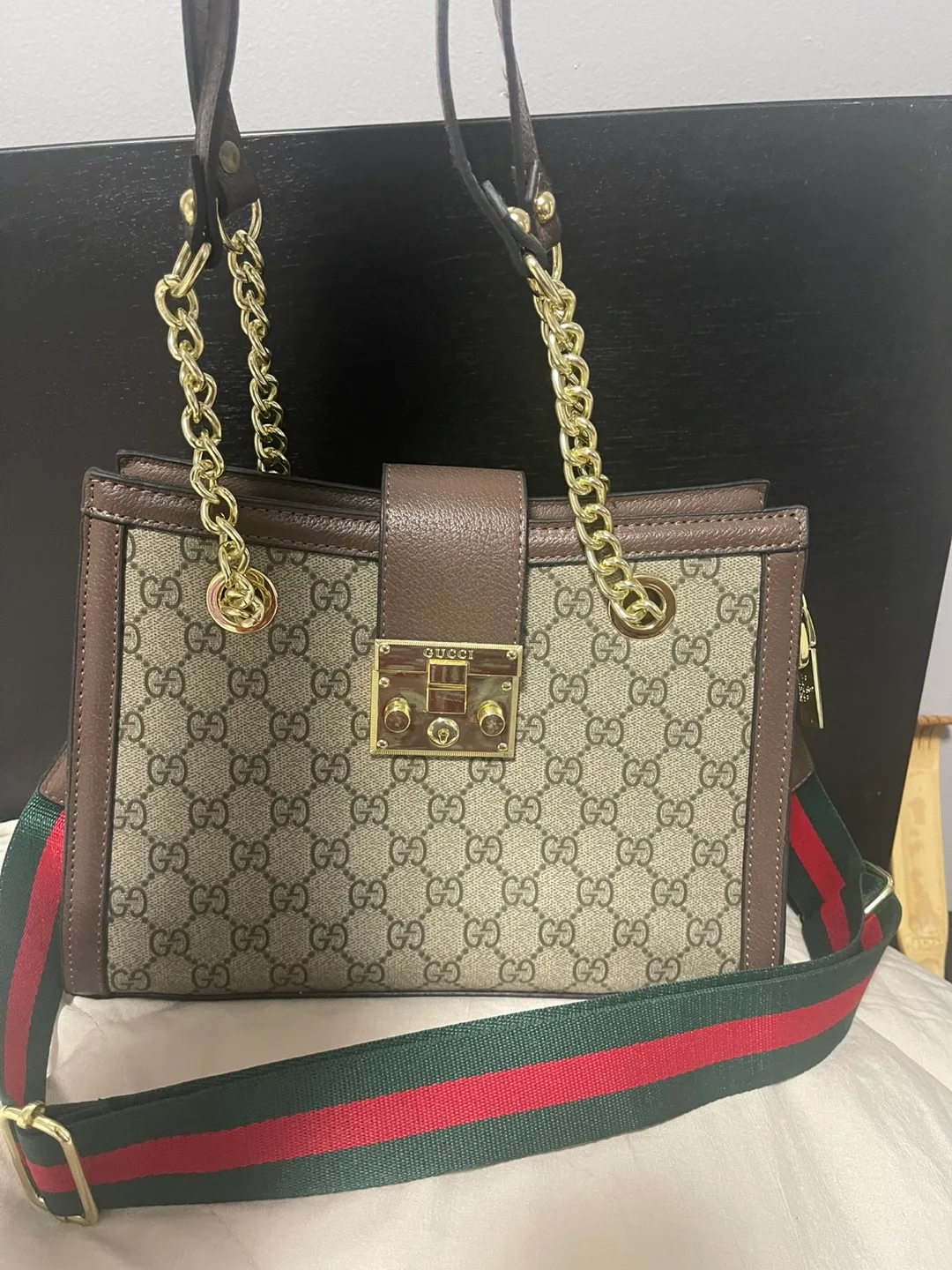 Gucci Inspired Brown Patterned Chain Bag thumbnail