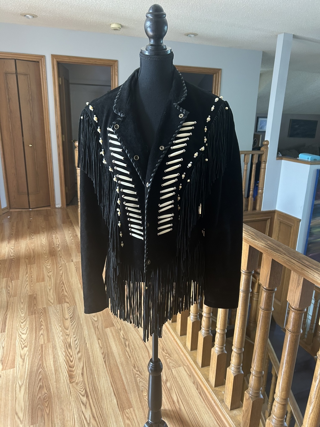 Leather Gallery Black Fringe Jacket - Size L