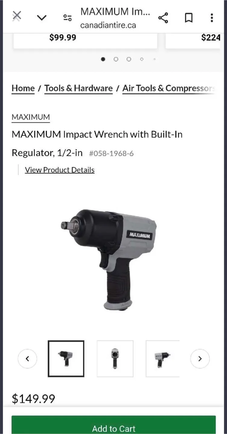 Maximum 1/2" Impact Driver, Pneumatic thumbnail