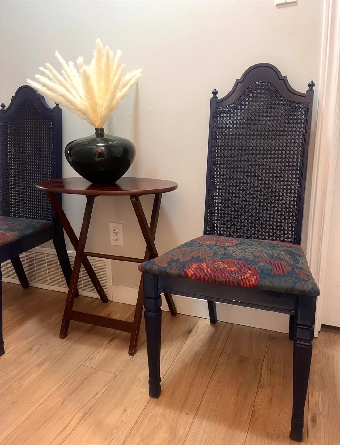 Set of Two Vintage Navy Blue Cane Back Chairs thumbnail
