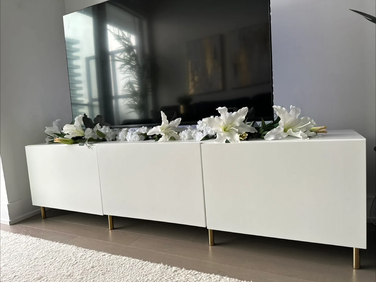 Moving Sale!!! White TV Stand with Gold Legs image indicator(2)