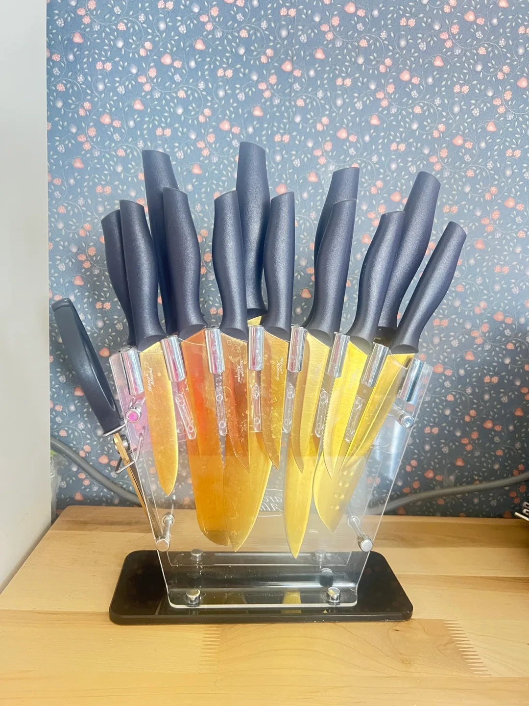 Marco Almond Gold Knife Set with Block thumbnail