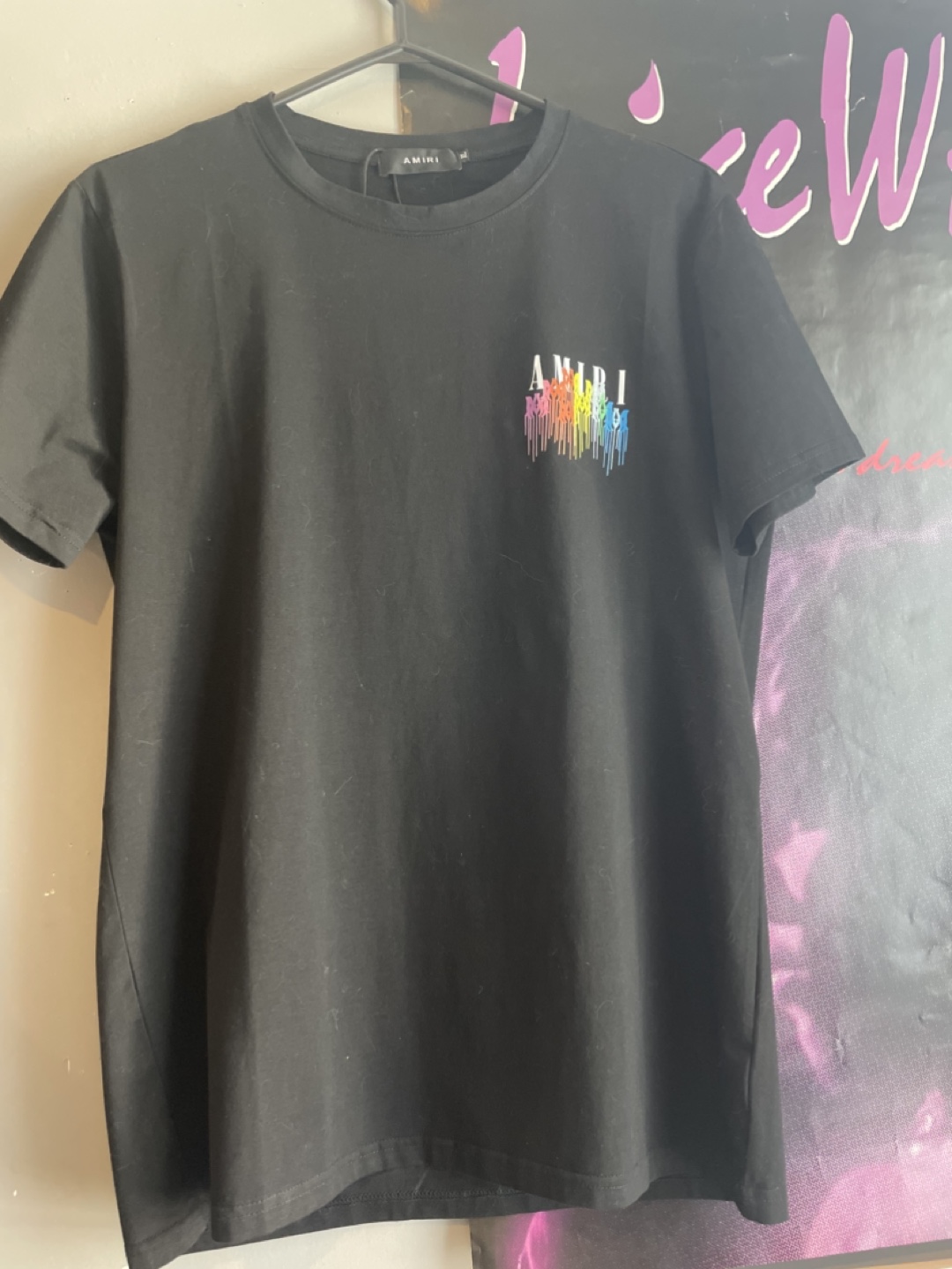 AMIRI Black T-Shirt with Rainbow Drip Logo