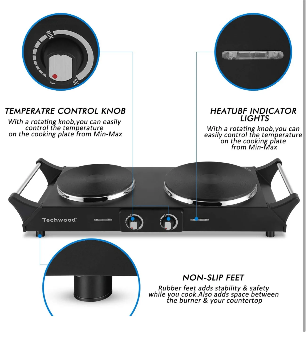 Techwood Double Hot Plate - Stainless Steel thumbnail