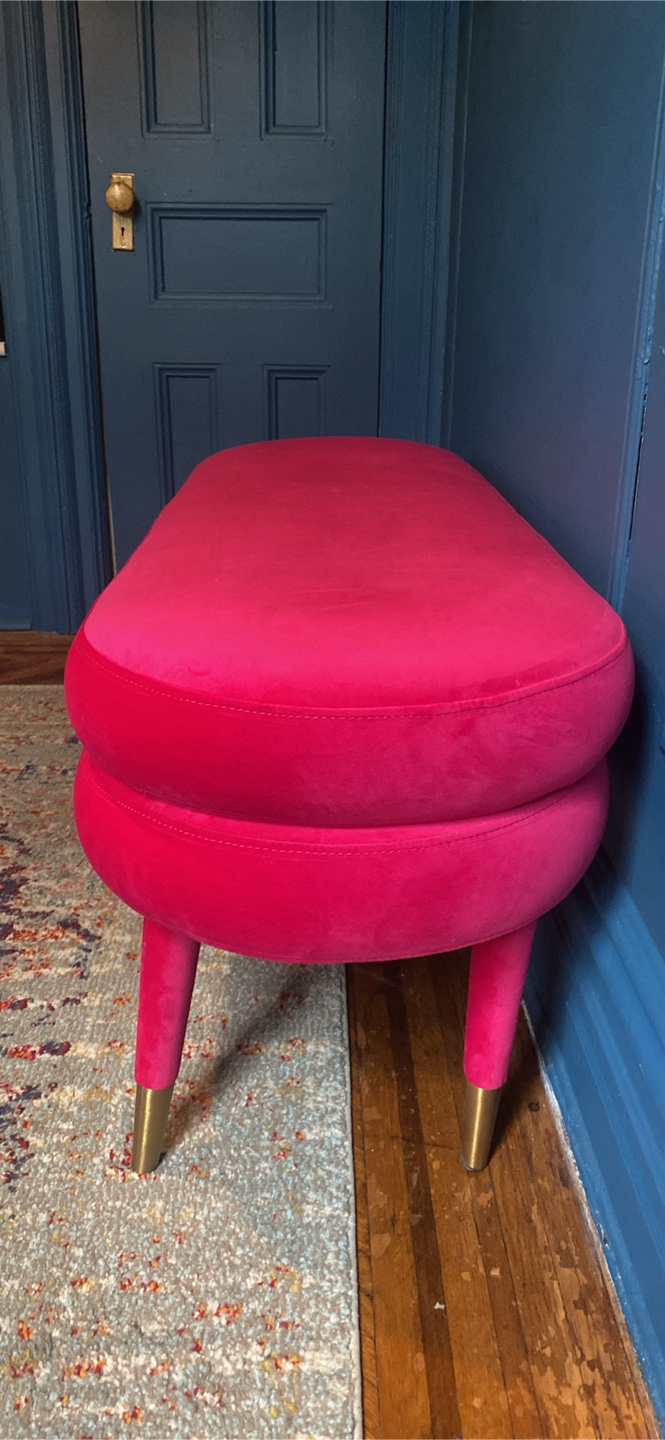 Magenta Pink Velvet Modern Bench with Gold Feet - photo 2