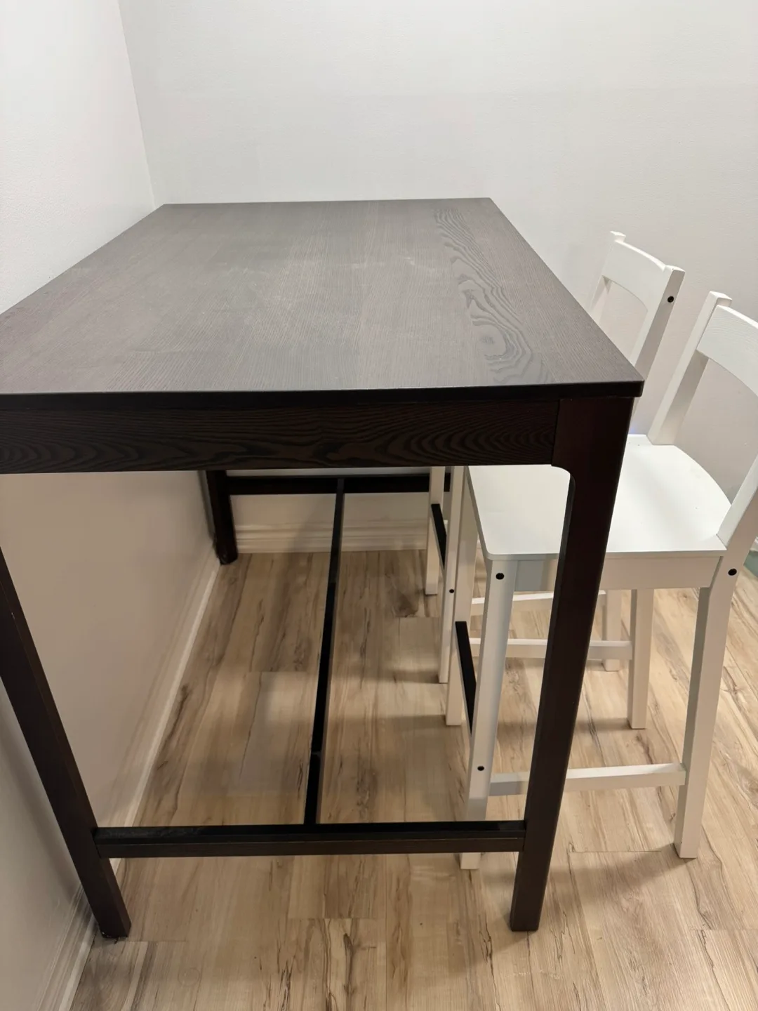 IKEA Bar Table & 2 Chairs - Dark Brown/White thumbnail