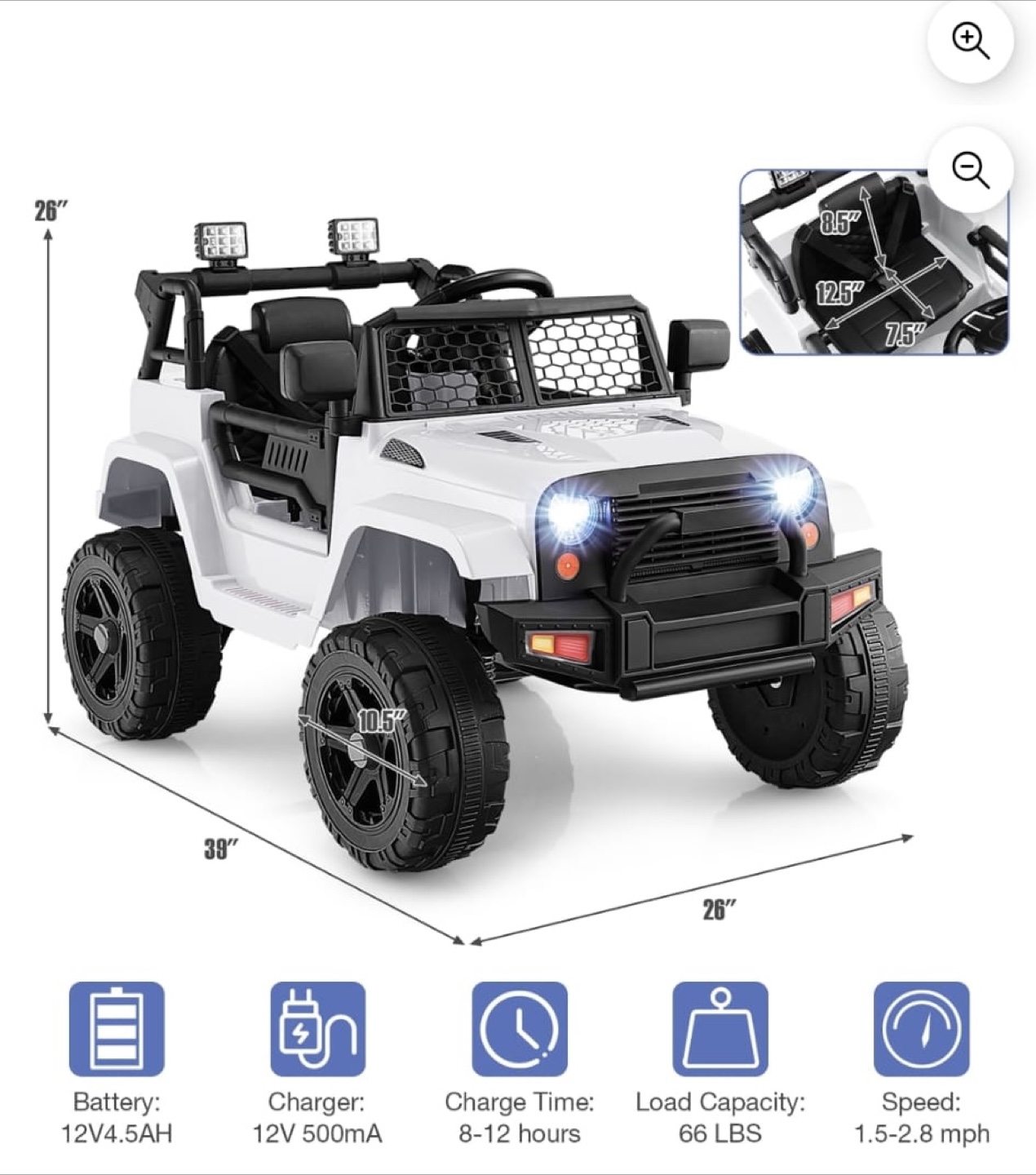 Kids White Ride On Truck  / Jeep - Ages 3-7 - photo 4