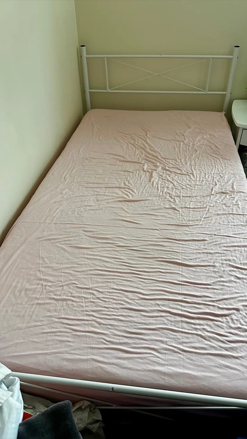 Casper Twin Mattress & White Metal Bed Frame thumbnail