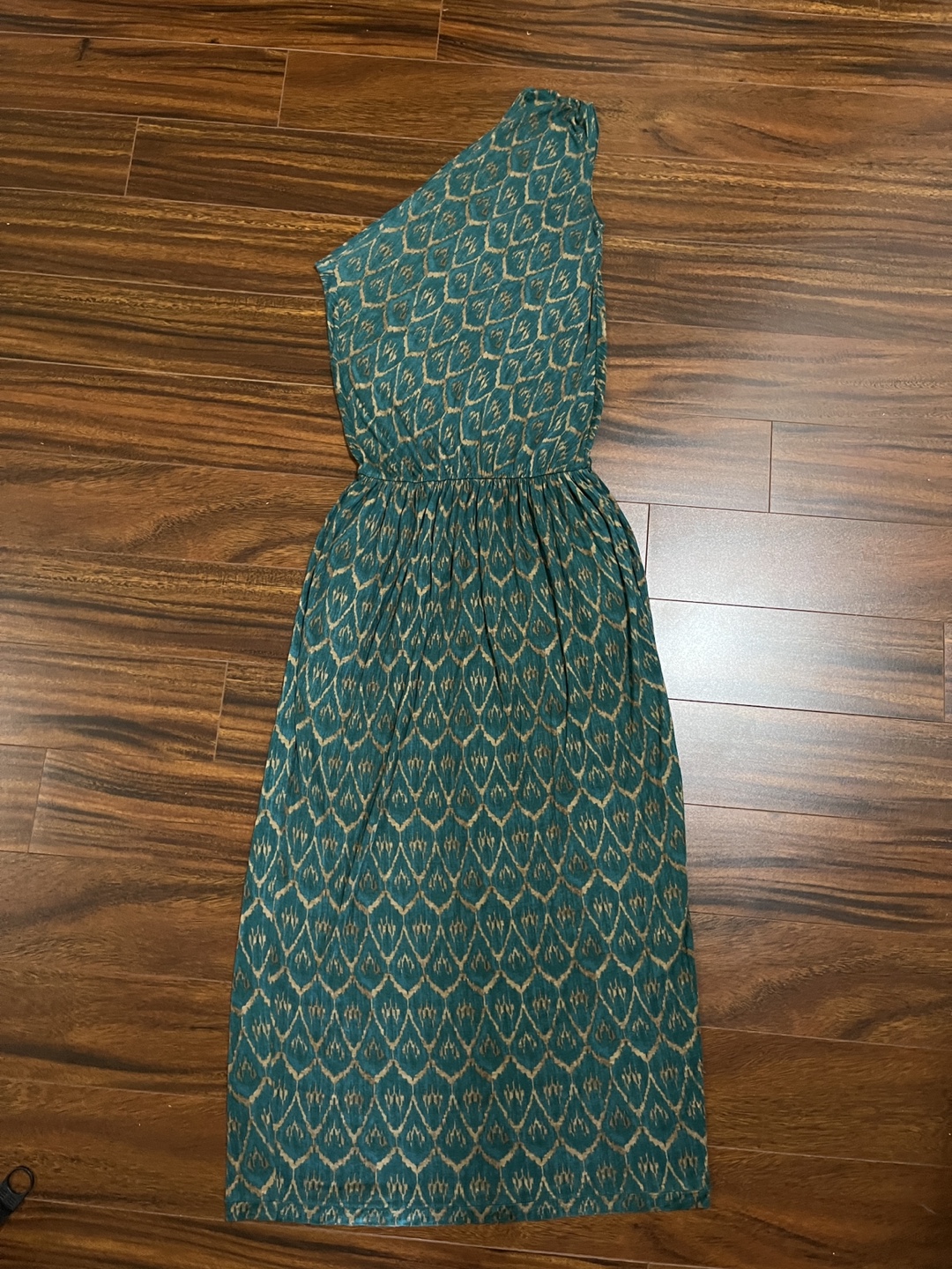 Rachel Roy women’s small one-shoulder maxi dress, teal and tan