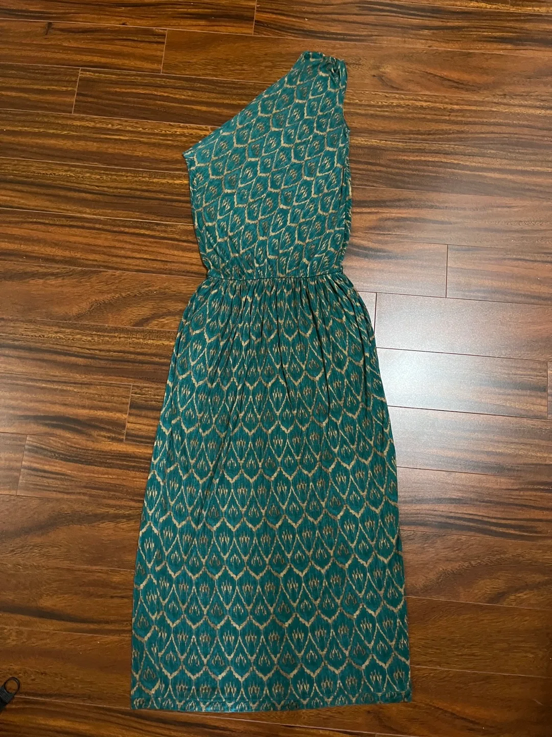 Rachel Roy women’s small one-shoulder maxi dress, teal and tan thumbnail