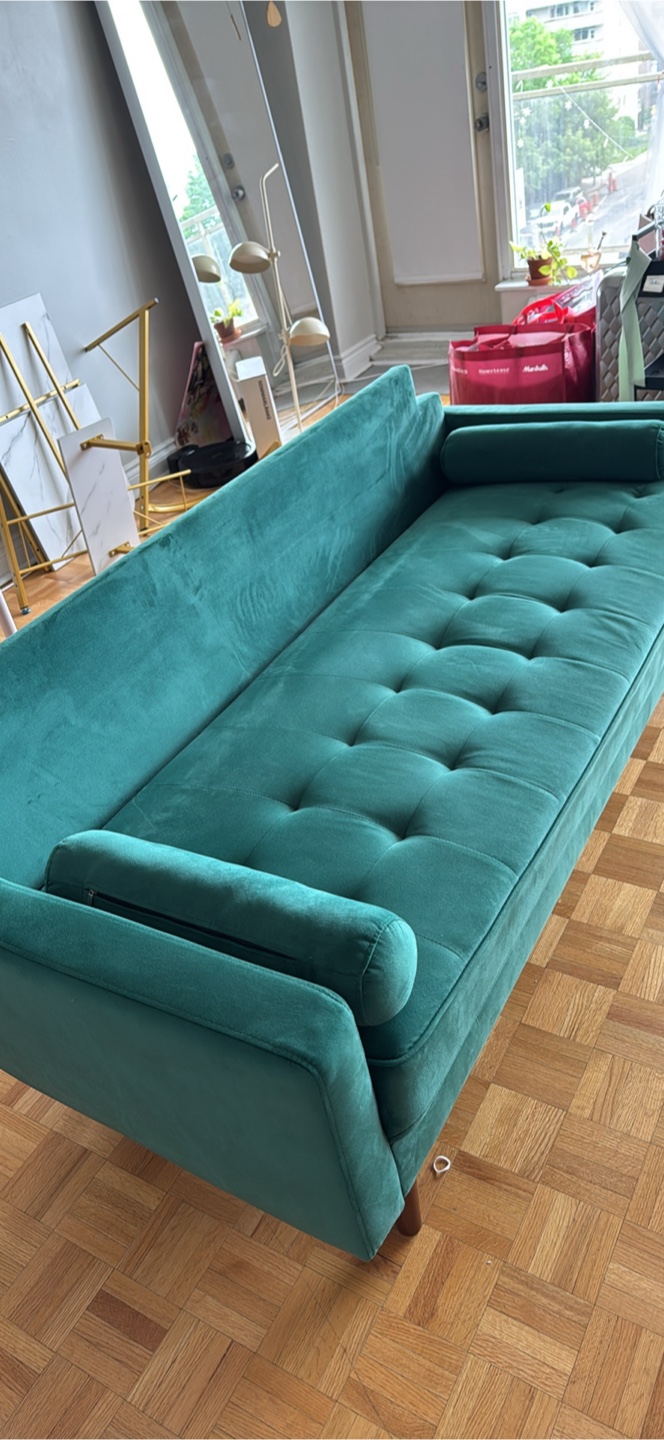 Green velvet sofa