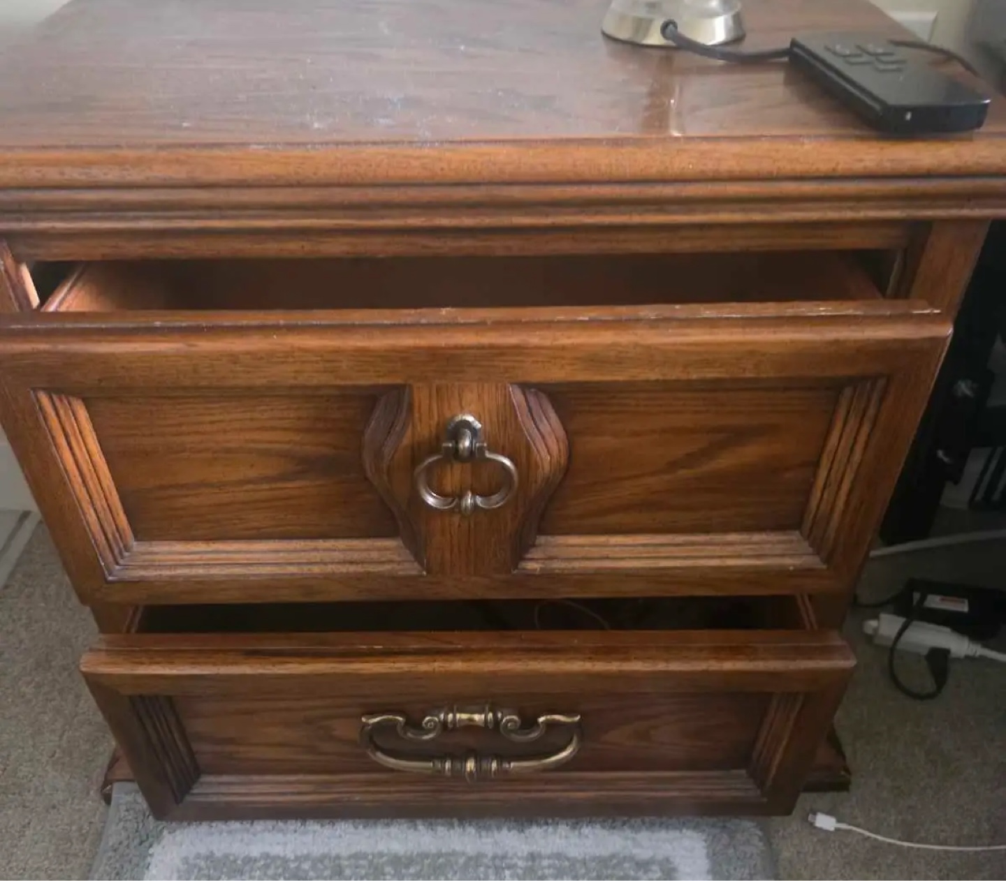 Wooden Nightstand with Two Drawers