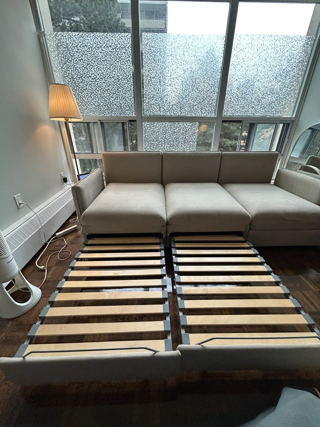 Beige Sectional Sofa with Pull-Out Bed image indicator(2)