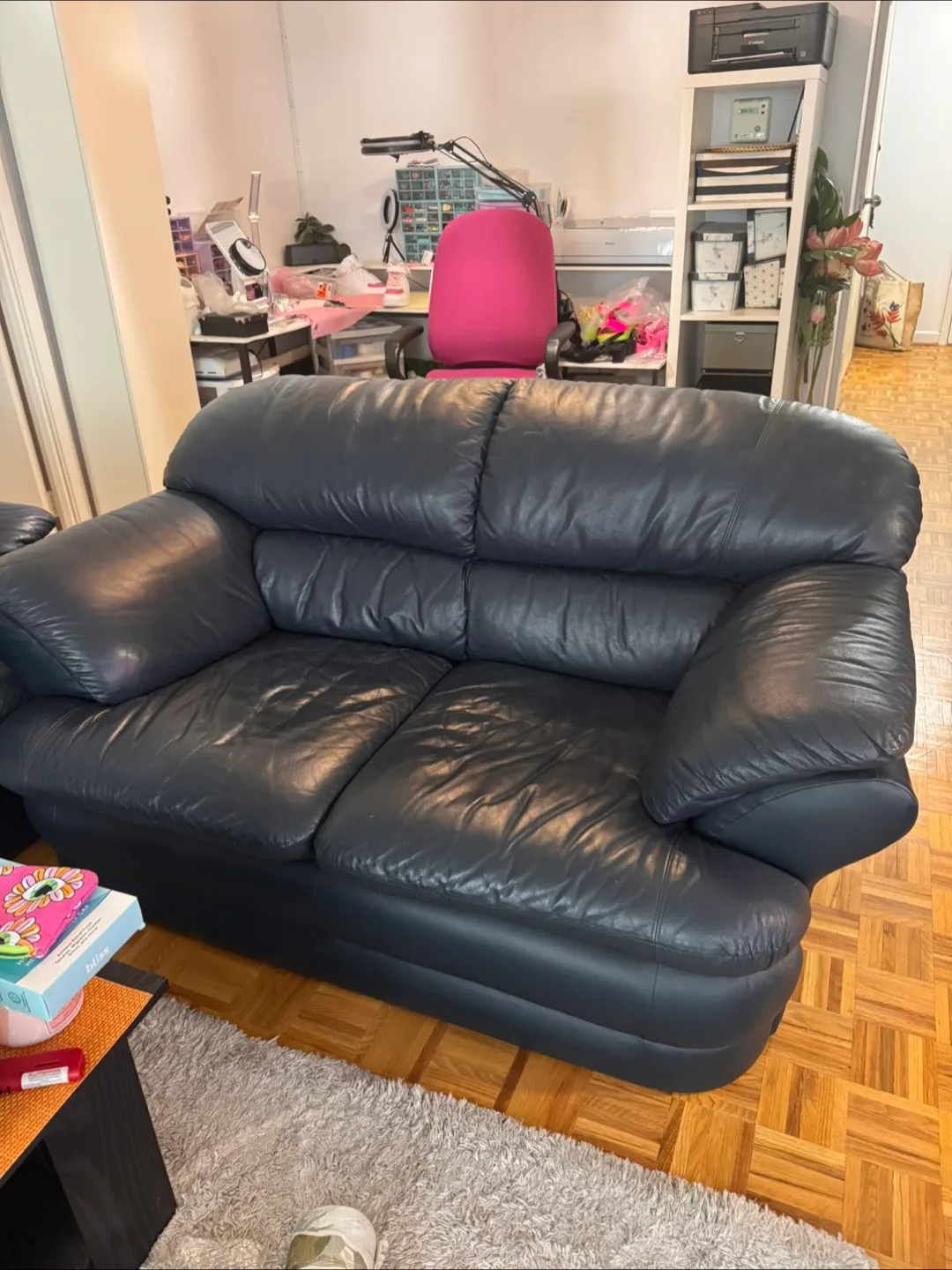 Leather Loveseat - dark blue thumbnail