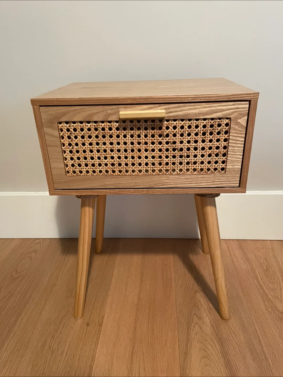 Mid-Century Modern Style Rattan Front Nightstand