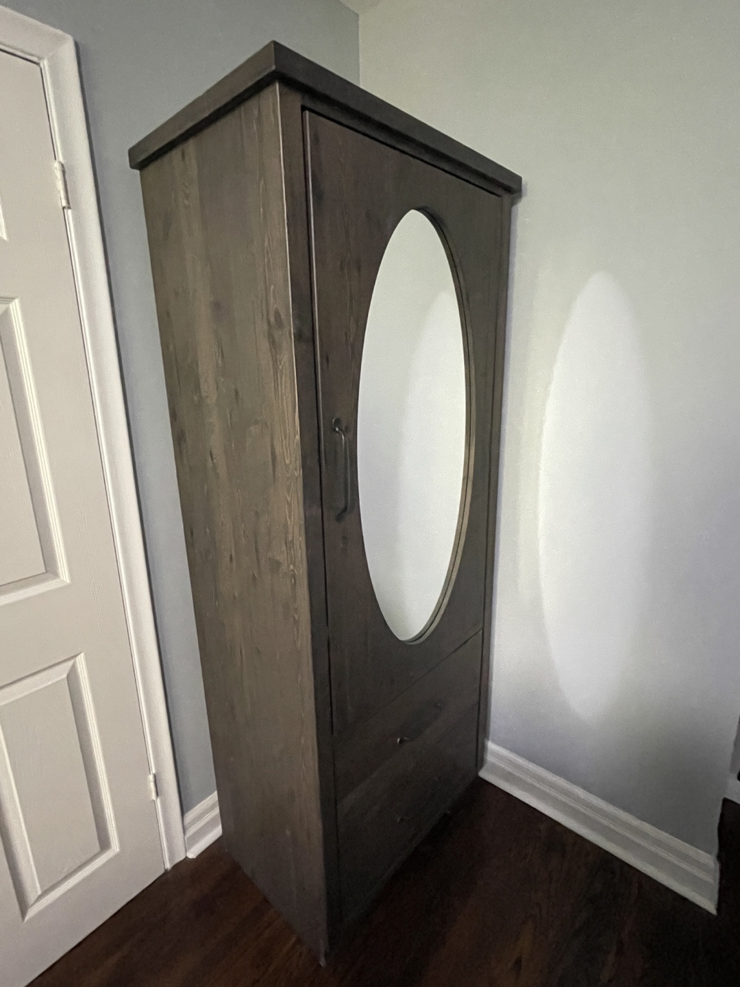 Wooden Armoire with Mirror and Drawers