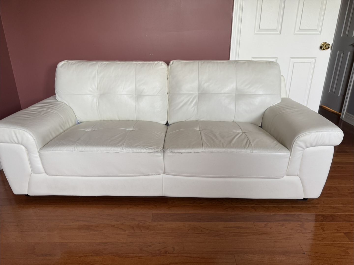 White Leather 3-Seater Sofa
