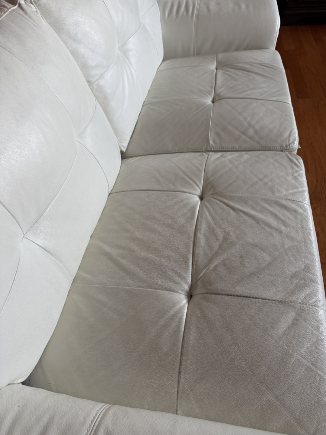 White Leather 3-Seater Sofa - photo 3