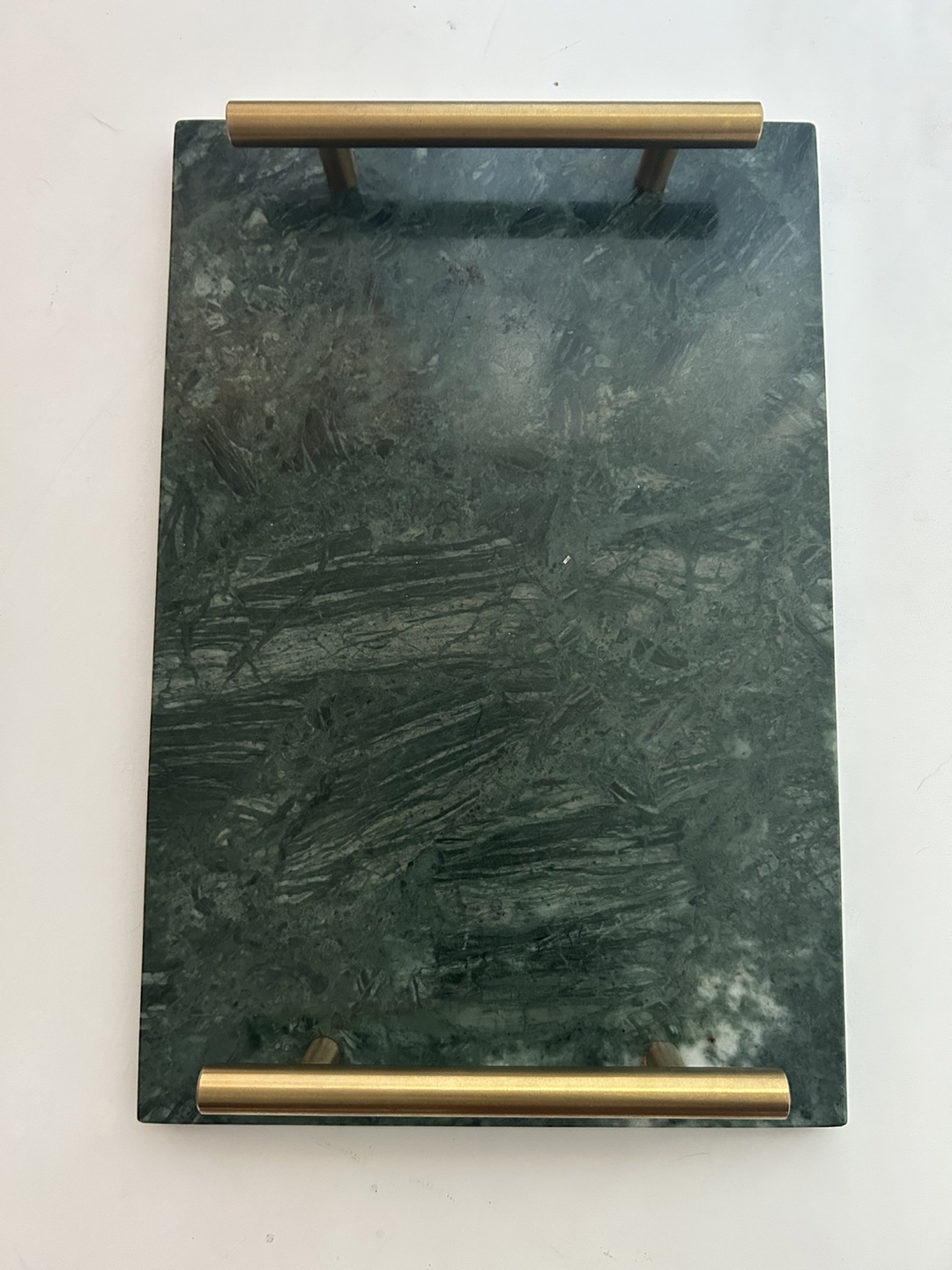 Green Marble Tray with Gold Handles
