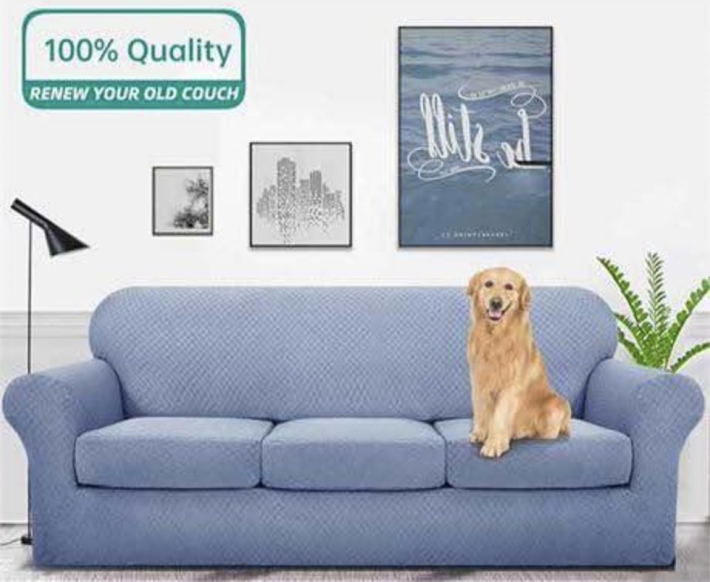 Yemyhom Latest Checkered 4Pc Couch sofa Covers, 71-91", Blue