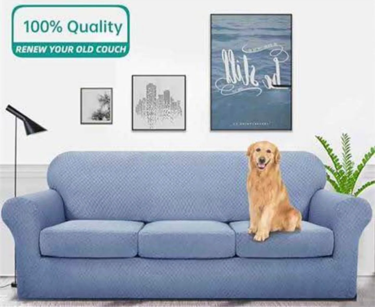 Yemyhom Latest Checkered 4Pc Couch sofa Covers, 71-91", Blue thumbnail