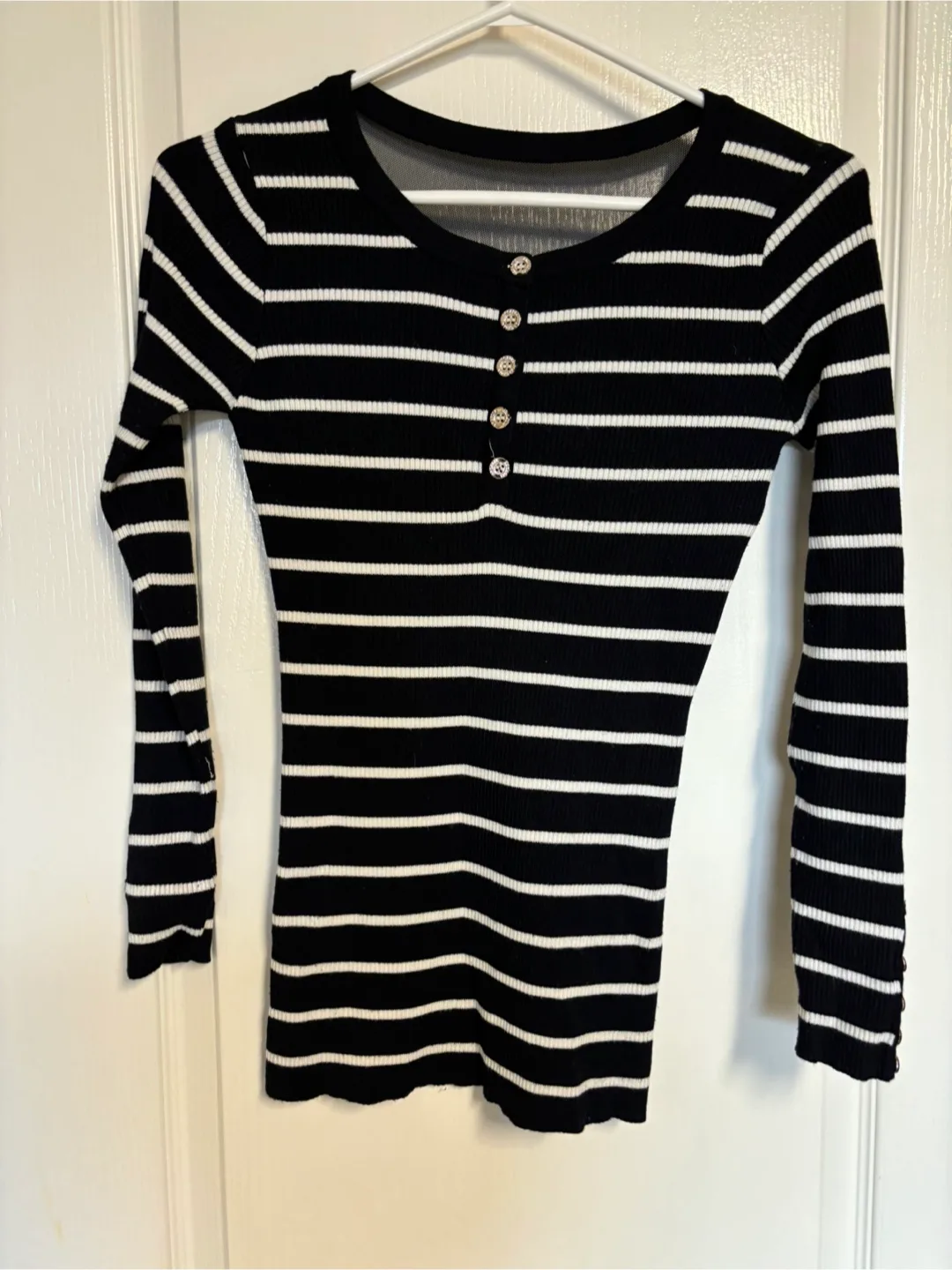 Striped Long Sleeve Top (sheer mesh upper back and neckline  ) thumbnail