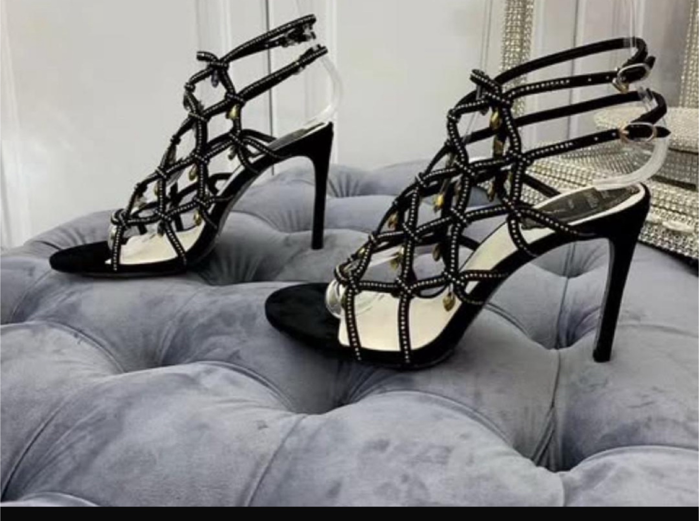 Rene caovella Black Strappy High Heel Sandals