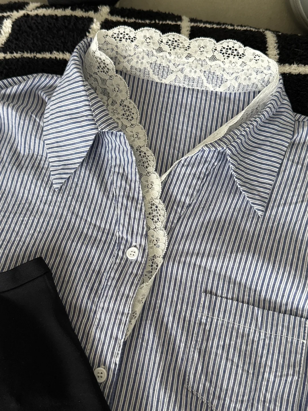 Striped Blouse with Lace & Black Camisole thumbnail